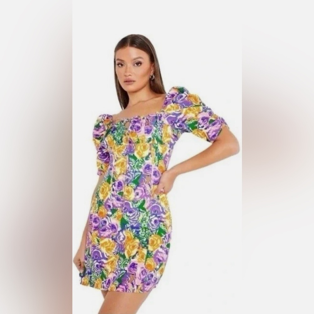 Zara Floral Coquette Girl Babydoll Milk Maid Puff Sleeve Mini Dress Size Small